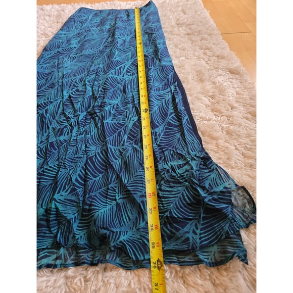 EXPRESS‎ Teal Navy Leaf Print Maxi Skirt Flowy Beach Vacation Resort Size S - Picture 7 of 10